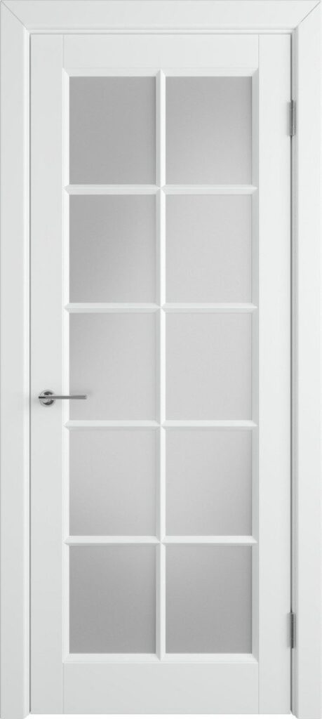 Дверное полотно 38 Glanse 1 Эмаль Светло серая, стекло мателюкс, решетка штапик