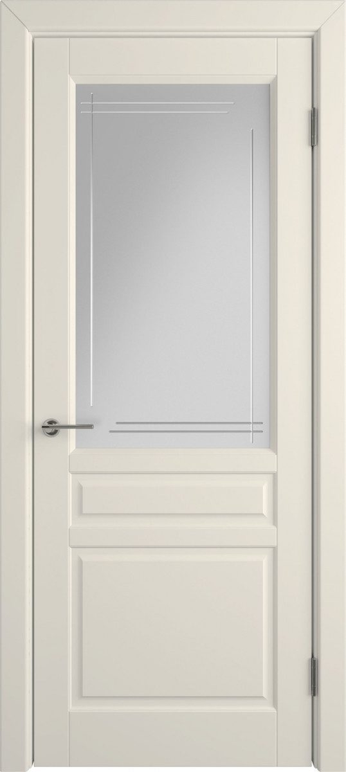 Дверное полотно 38 Stock 3 Эмаль Слоновая кость, стекло мателюкс с алмазной гравировкой